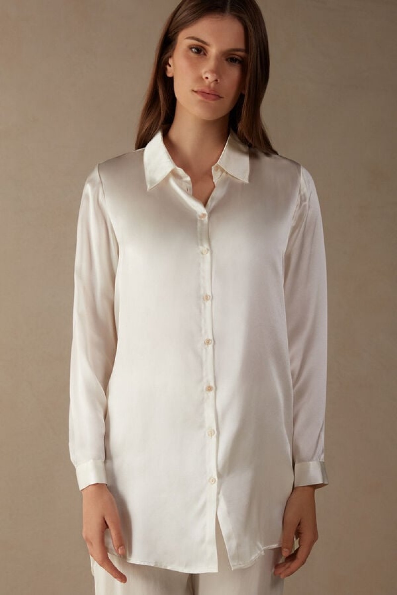 Intimissimi Silk Shirt Hvide | ZDKMJ99066